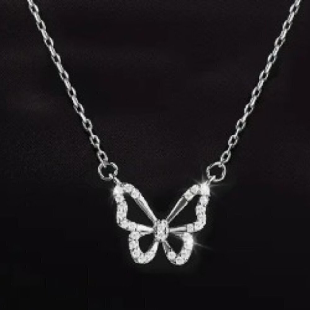 Rhinestone Alloy Butterfly Necklace Classic Style Silver plated